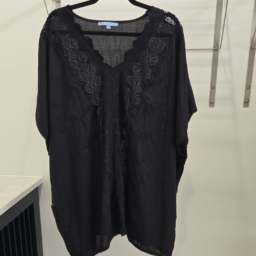 ANTONIO MELANI Black Crochet V-Neck Swim Coverup